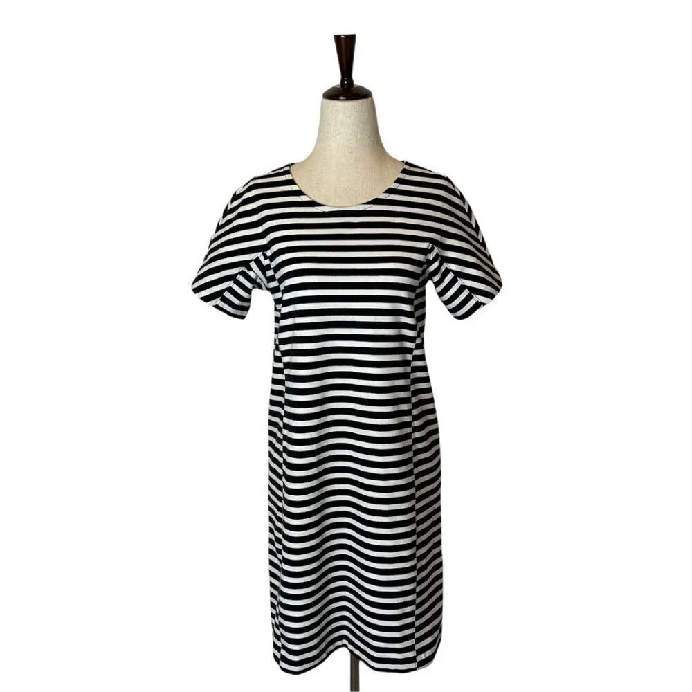 J. Crew‎ Black and White Striped Short Sleeve Crewneck Mini Dress Size XS